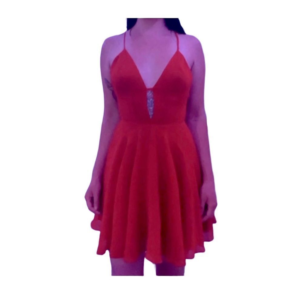 COPY - NWT Bebe Red Passion Cross Back  Cocktail Skater Dress Red Size 2 - Picture 8 of 9